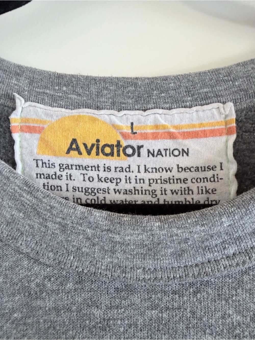 Aviator Nation Gray Crewneck Sweatshirt with Black Lightning Bolt - Picture 3 of 7